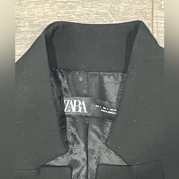 ZARA WOMEN INVERTED LAPEL FROCK COAT LONG BLAZER BLACK CLASSIC SIZE L - Picture 6 of 12